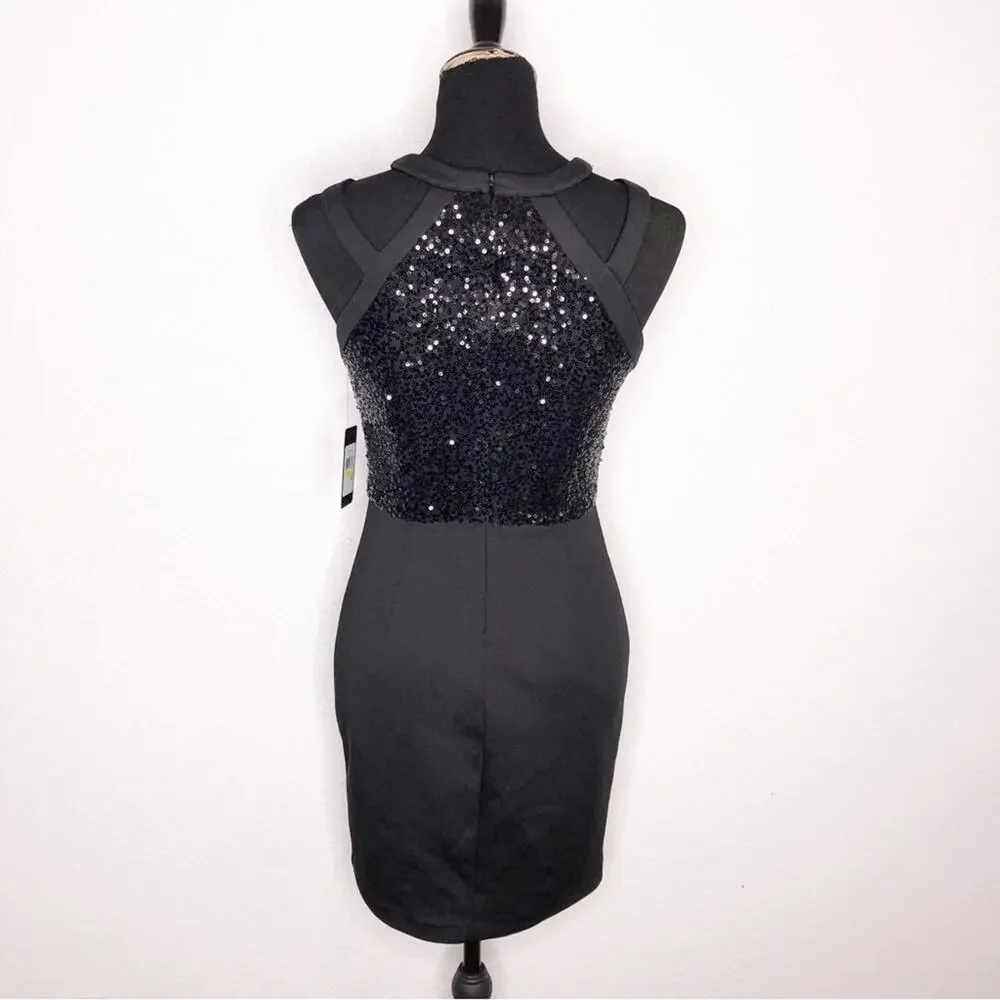 Guess black cutout sequin sleeveless sheath mini dress size 4 NWT